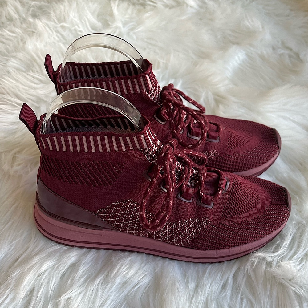 Aldo size 7.5 high top comfy maroon pink red sneakers tennis running shoes